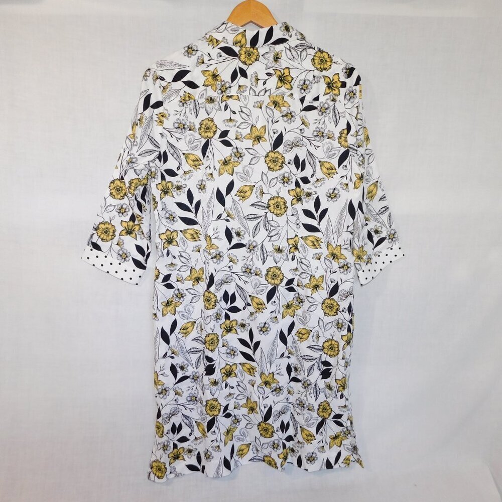 Foxcroft NYC Floral V Neck Collared Dress White Black Yellow NEW Womens 8 - Picture 8 of 10